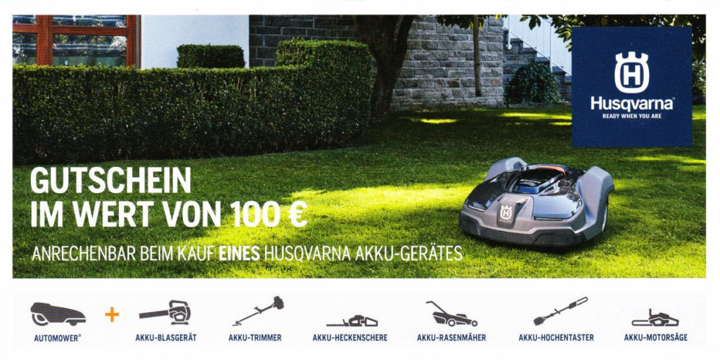 Husqvarna Akku-Geräte Gutschein (Vorderseite)